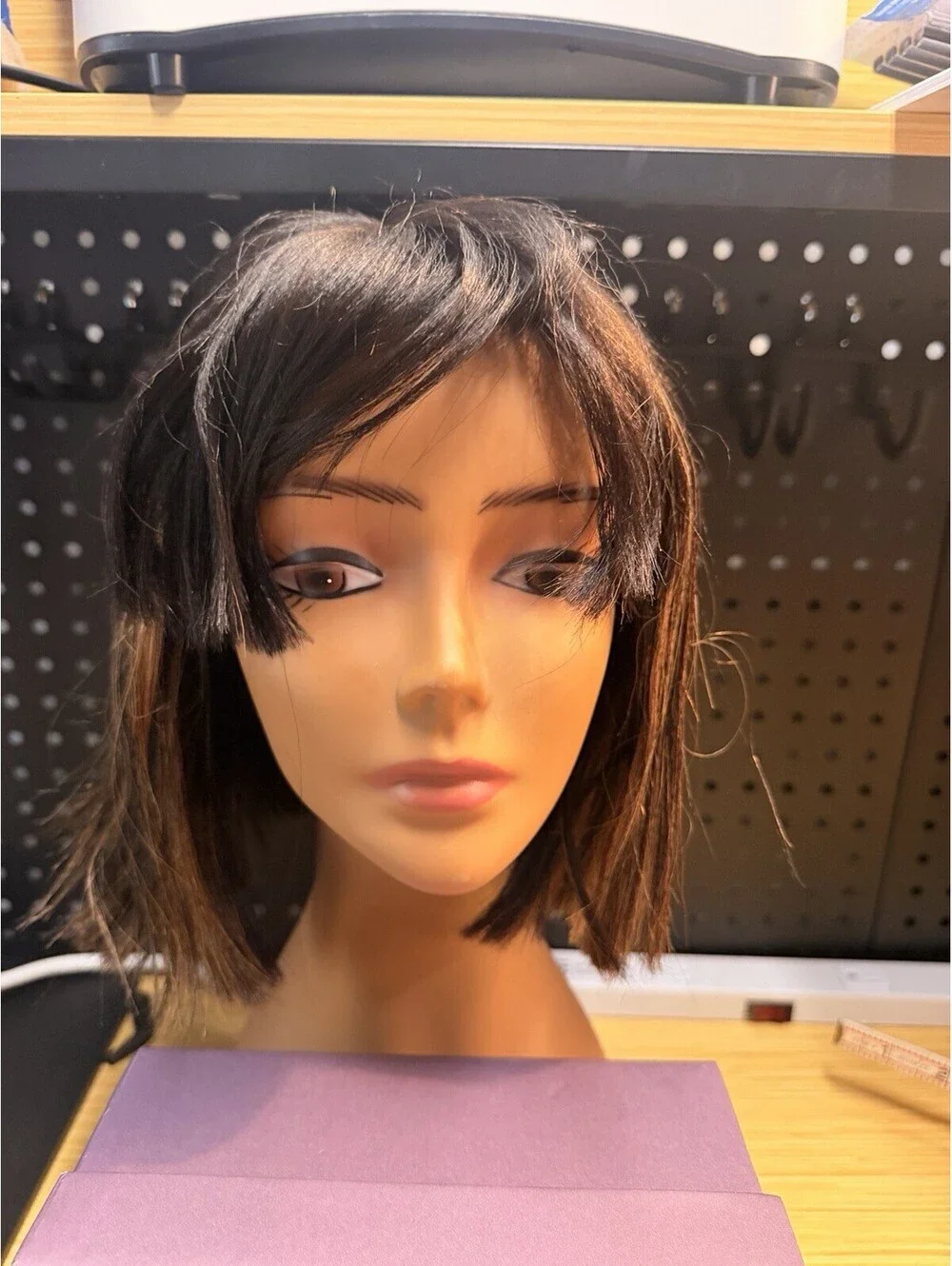 Luvme Hair Natural Black Brown Human Hair Straight Bob Bangs Wig